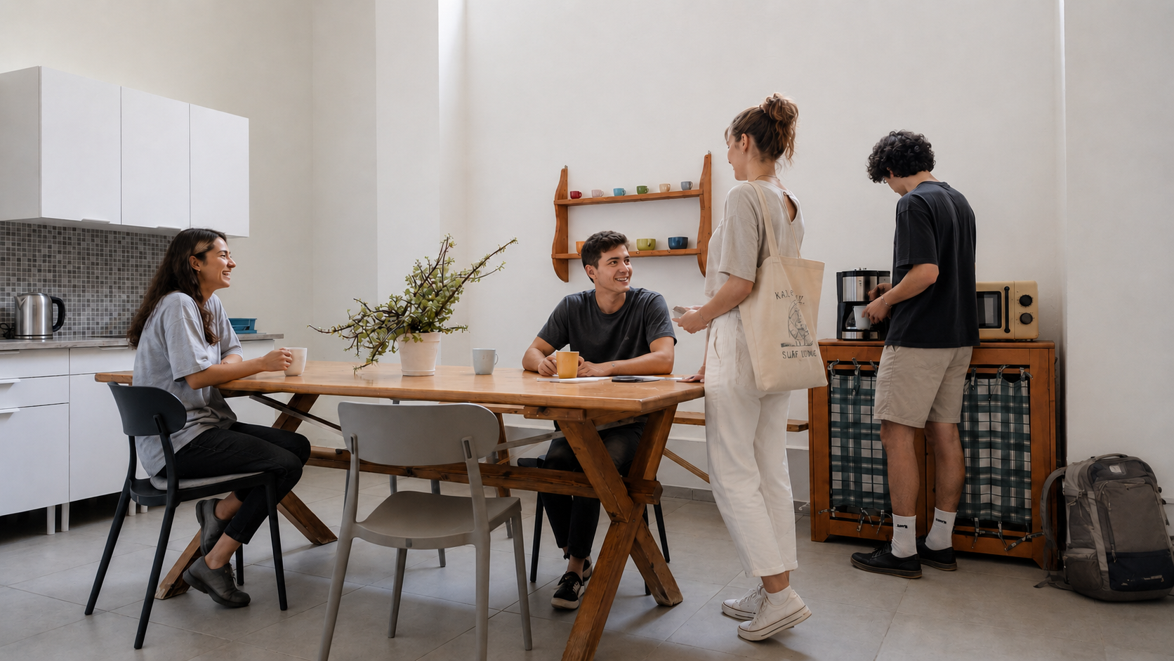 Ospiti in cucina e sala da pranzo da inScialla, l'ostello di Trapani
